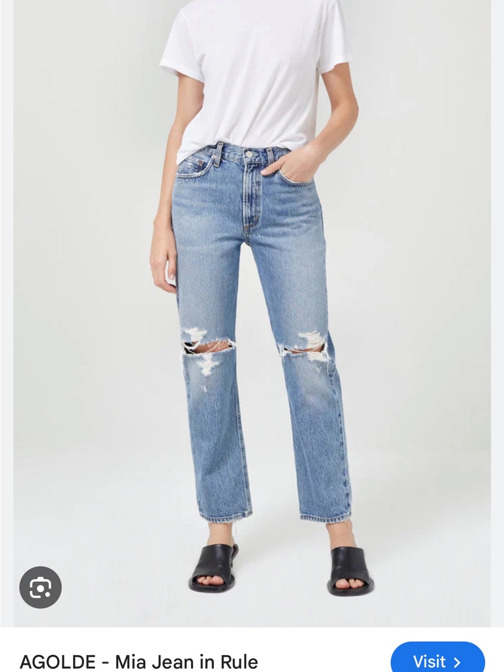 Agolde Straight-Leg Ripped Knee Jeans in Light Blue